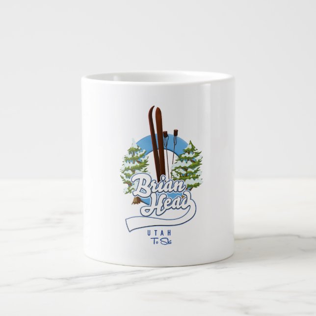 Caneca De Café Grande Brian Head Utah para esquiar logo (Frente)