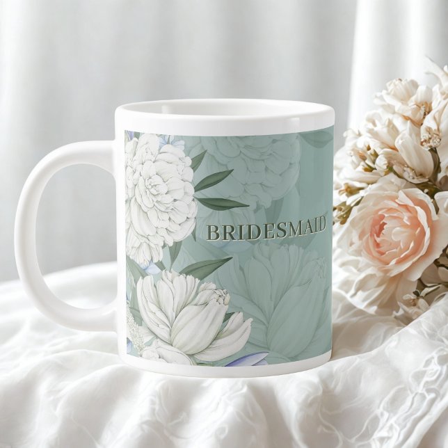 Caneca De Café Grande Bridesmaid Wedding Gift – Sage Green & Peonies (Criador carregado)