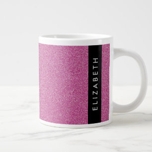 Caneca De Café Grande Brilhante Rosa, Fundo Glitter, Seu Nome