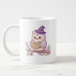 Caneca De Café Grande Bruxa Coruja Fofa Lendo Livro de Feitiços Ilustraç