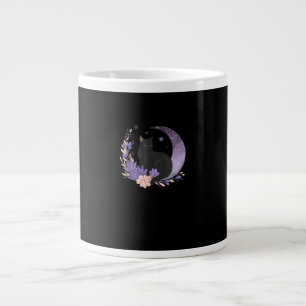 Caneca De Café Grande Bruxa de Gato Flores da Lua Pastel Goth Goblincore