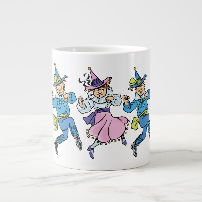 Caneca De Café Grande Bruxo Vintage de Oz, Munchkins Dançantes Fofos! (Frente)