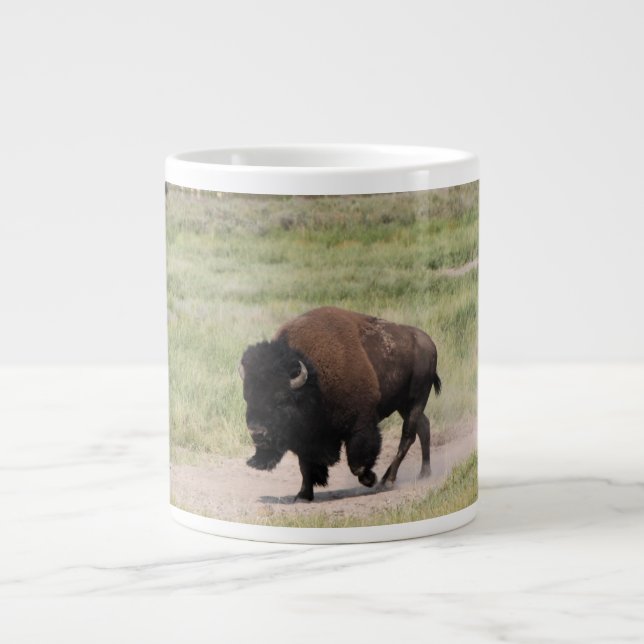 Caneca De Café Grande Buffalo em movimento, Fotografia, Personalizar tex (Frente)