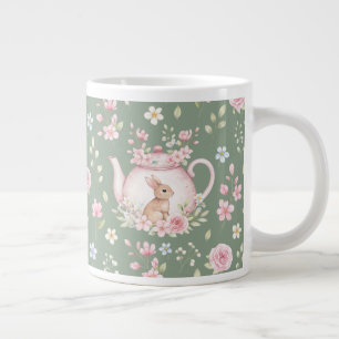 Caneca De Café Grande Bule de Chá Coelho Caprichoso Floral Primavera 