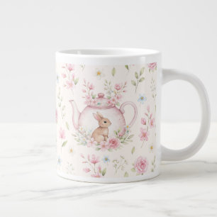 Caneca De Café Grande Bule de Chá Coelho Caprichoso Floral Primavera