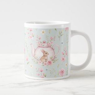 Caneca De Café Grande Bule de Coelho Caprichoso Floral Primavera