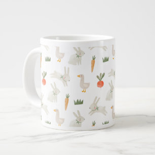 Caneca De Café Grande Bunnies e Patos no Padrão de Fazenda