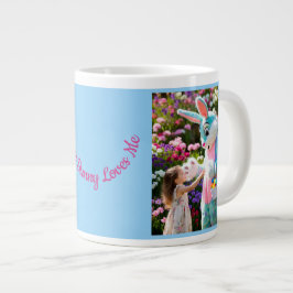 Caneca De Café Grande Bunny and Child Photos Oval Frame Blue Easter