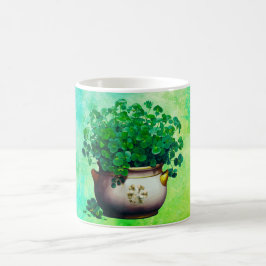Caneca De Café Grande Buquê de Shamrocks em Fundo Pintado