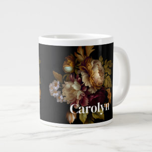 Caneca De Café Grande Buquê Floral Escuro Clássico com Nome