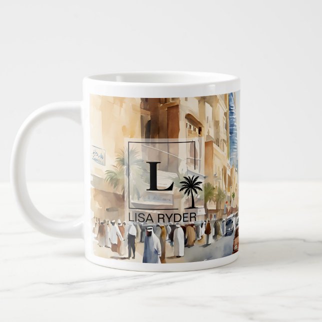 Caneca De Café Grande Bustling Riyadh Street View - (Esquerda)