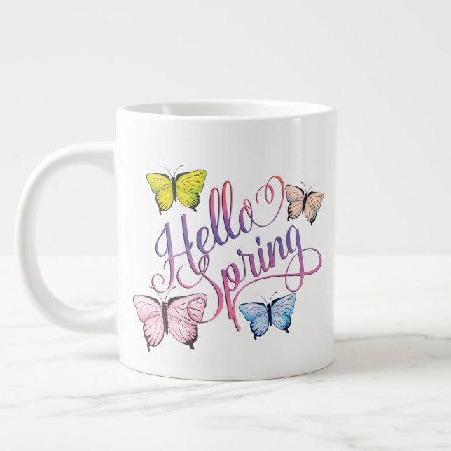 Caneca De Café Grande Butterfly Hello Primavera (Esquerda)