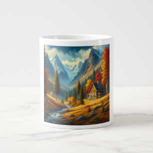 Caneca De Café Grande Cabana rústica de outono junto ao rio