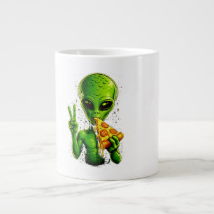 Caneca De Café Grande Cabeça de Alien Engraçado Comendo Pizza OVNI