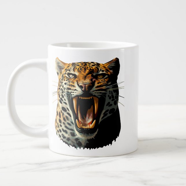 Caneca De Café Grande Cabeça de ataque com picos-leopardo (Esquerda)
