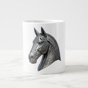 Caneca De Café Grande Cabeça de Cavalo de Prata Celta Majestosa com Padr