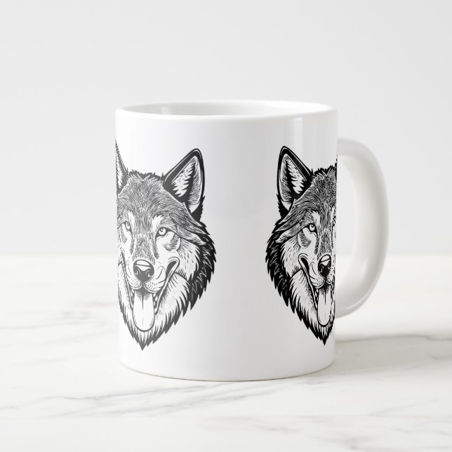 Caneca De Café Grande Cabeça de lobo de frente (Frente Esquerda)