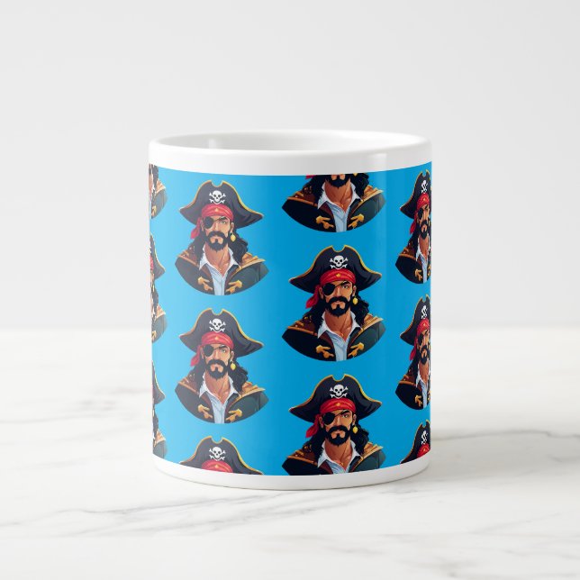 Caneca De Café Grande Cabeça de pirata com chapéu de marinheiro e tapa-o (Frente)