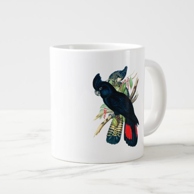Caneca De Café Grande Cabeça vermelha, Cockatoos Pretos (Banksian). (Frente Esquerda)