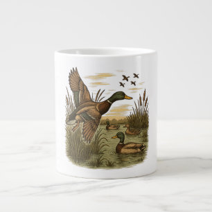 Caneca De Café Grande Caça ao Pato-Mallard-Retro-Voador, 