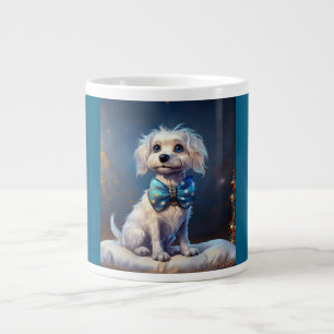 Caneca De Café Grande Cachorrinho Muito Fofo Com Gravata Borboleta Azul