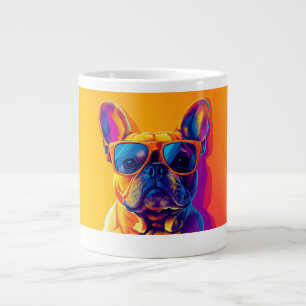 Caneca De Café Grande Cachorro bulldog francês legal com óculos de sol