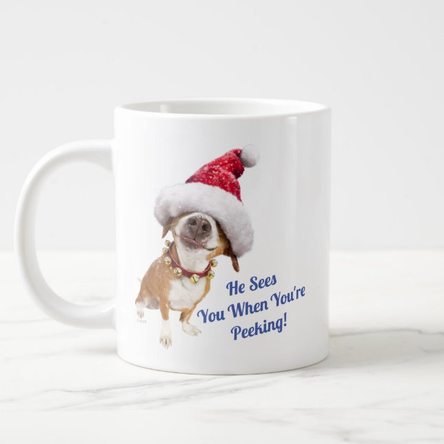 Caneca De Café Grande Cachorro Com Grande Chapéu De Papai Noel (Esquerda)