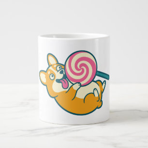 Caneca De Café Grande Cachorro Corgi Engraçado com Pirulito Gigante