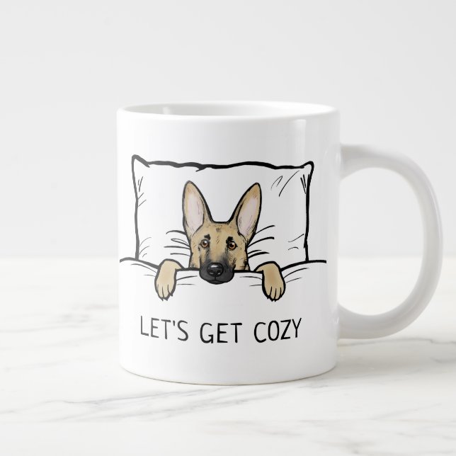 Caneca De Café Grande Cachorro German shepherd Cortado na Cama (Direita)