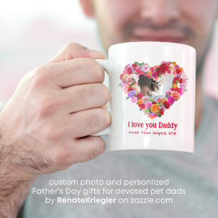 Caneca De Café Grande Cachorro Personalizado, Gato, Coração de Rosa de D