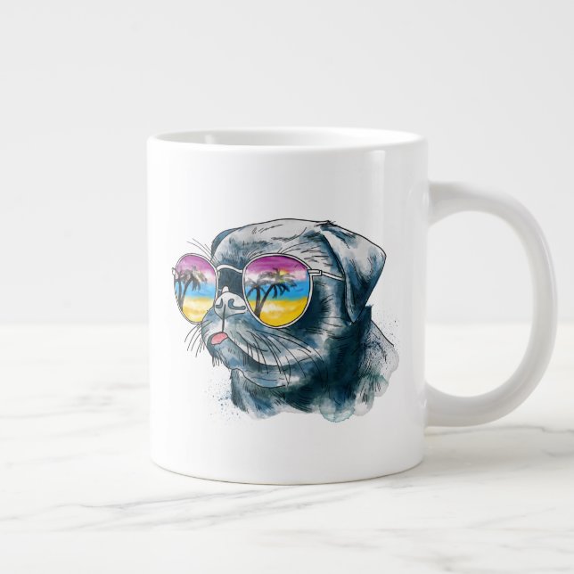 Caneca De Café Grande Cachorro Tropical Watercolor (Direita)