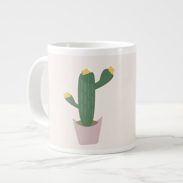 Caneca De Café Grande Cacto Alto Verde e Amarelo do Deserto (Frente Esquerda)
