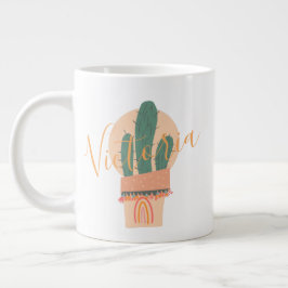 Caneca De Café Grande Cacto Desenhado à Mão Arco-íris em Vaso Nome