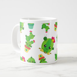 Caneca De Café Grande Cactus Bonito, Cactus Verde, Padrão De Cactus