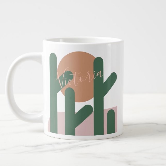 Caneca De Café Grande Cactus Desert Sunset Name Coffee Mug (Esquerda)