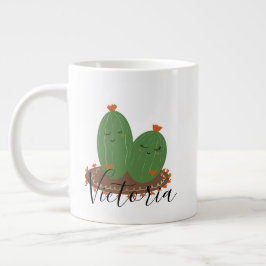 Caneca De Café Grande Cactus Hugging Doodle Name Giant Coffee Mug