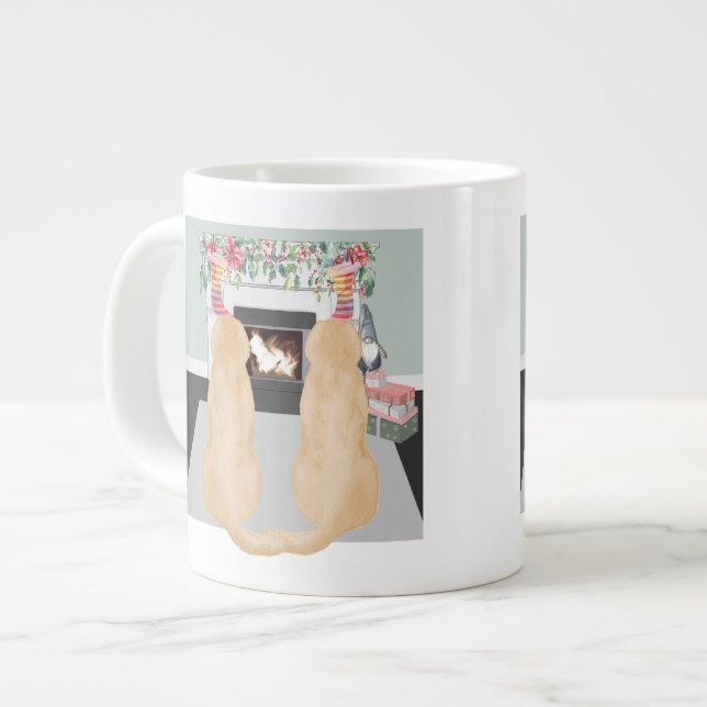 Caneca De Café Grande Cães Amarelos Labradores Na Cena De Lareira De Nat (Frente Esquerda)