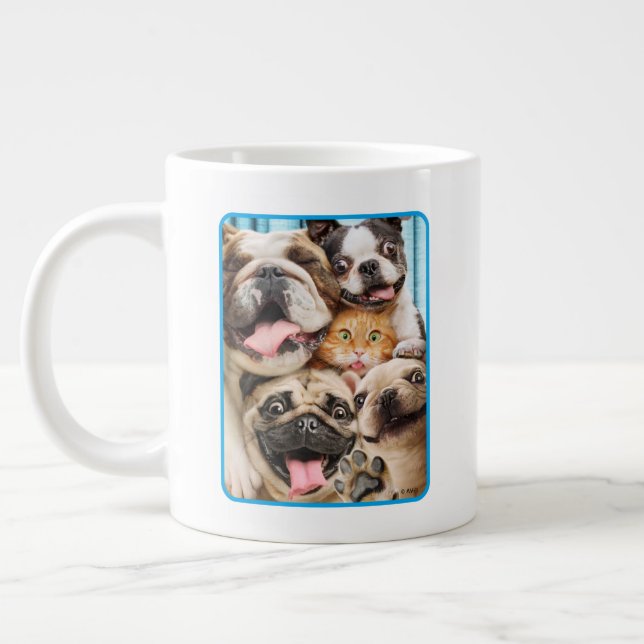 Caneca De Café Grande Cães e uma Foto de Grupo de Gatos (Esquerda)