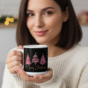 Caneca De Café Grande "Café da Árvore de Natal com Brilho Rosa Personali