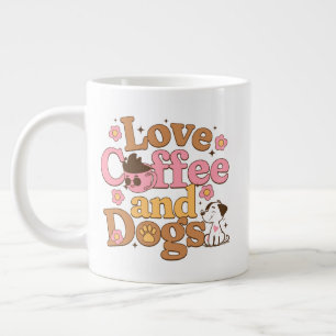 Caneca De Café Grande Café e Cães Retro Amor