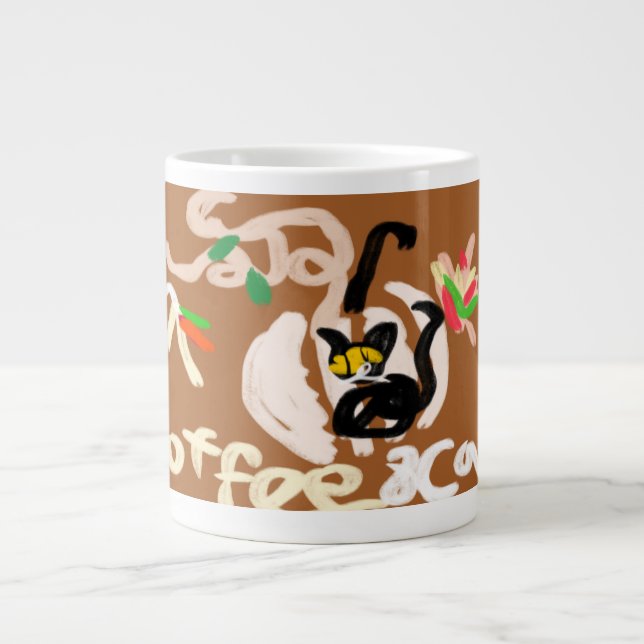 Caneca De Café Grande Café e gato preto (Frente)