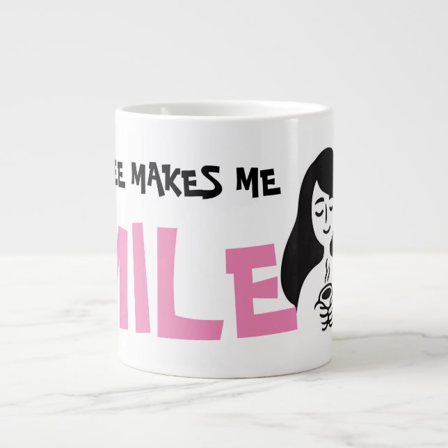 Caneca De Café Grande Café Fofo Me Faz Sorrir Meme (Frente)