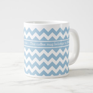 Caneca De Café Grande Café Jumbo Personalizado - Caneca Azul e Chevrons 