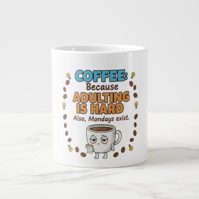 Caneca De Café Grande Café Porque Ser Adulto é Difícil (Frente)
