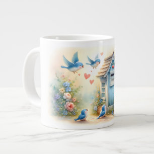 Caneca De Café Grande Caixa de Correio do Pássaro Azul de Amor Cottageco