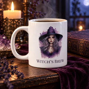 Caneca De Café Grande Caldeirão de Bruxa – Arte de Bruxa Roxa Halloween