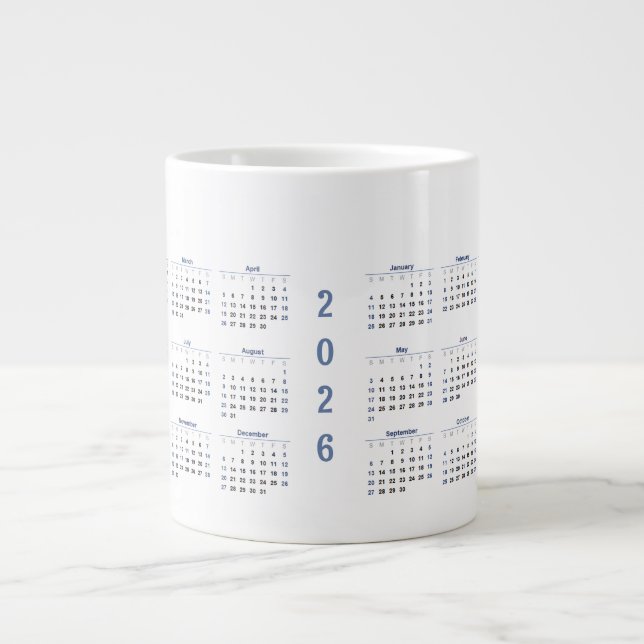Caneca De Café Grande Calendário Mensal de 2026 (Frente)