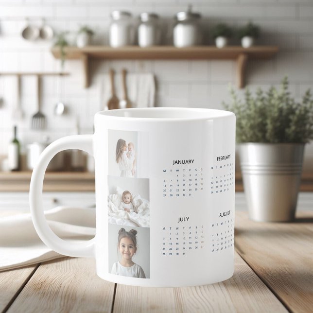 Caneca De Café Grande Calendário Personalizado 2025 com Três Fotos (Criador carregado)