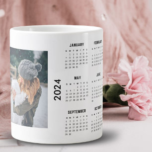 Caneca De Café Grande Calendário Personalizado 2 Colagem de Fotos 2024