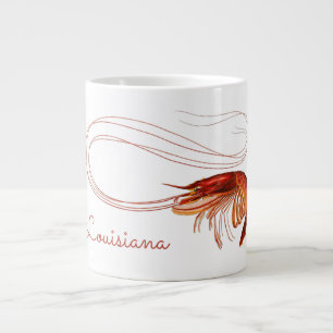 Caneca De Café Grande Camarão Vermelho em Branco   